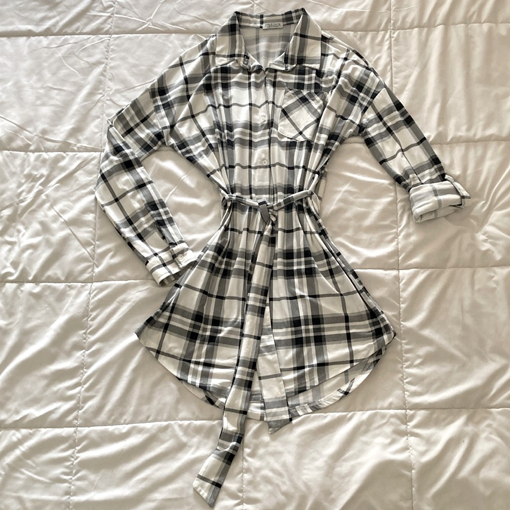 Ladies Plaid Button Down Shirt Dresss